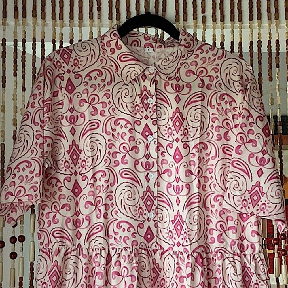 GORGEOUS Pink & Cream Maxi Button Up Dress - Picture 3 of 9